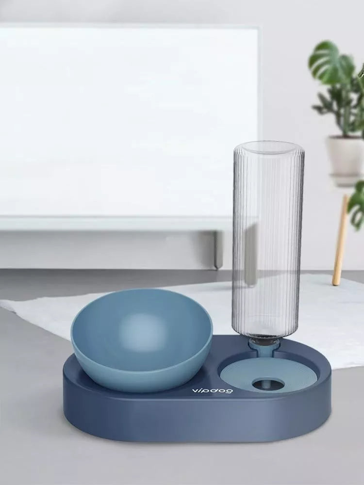 Automatic double bowl pet feeder with water dispenser for dogs and cats