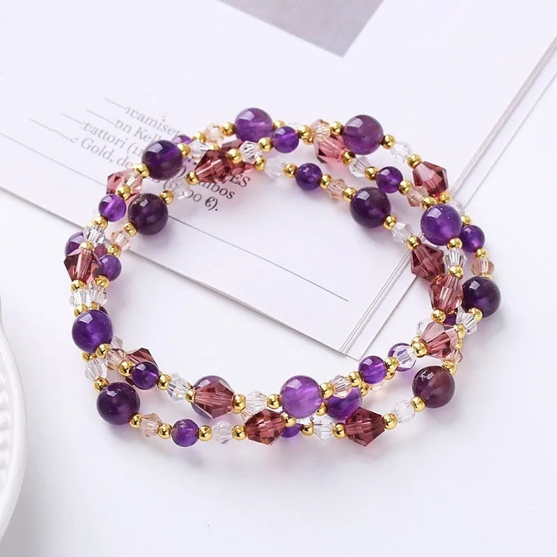 Women's handmade crystal bracelet with three-ring design and adjustable 51-52cm length