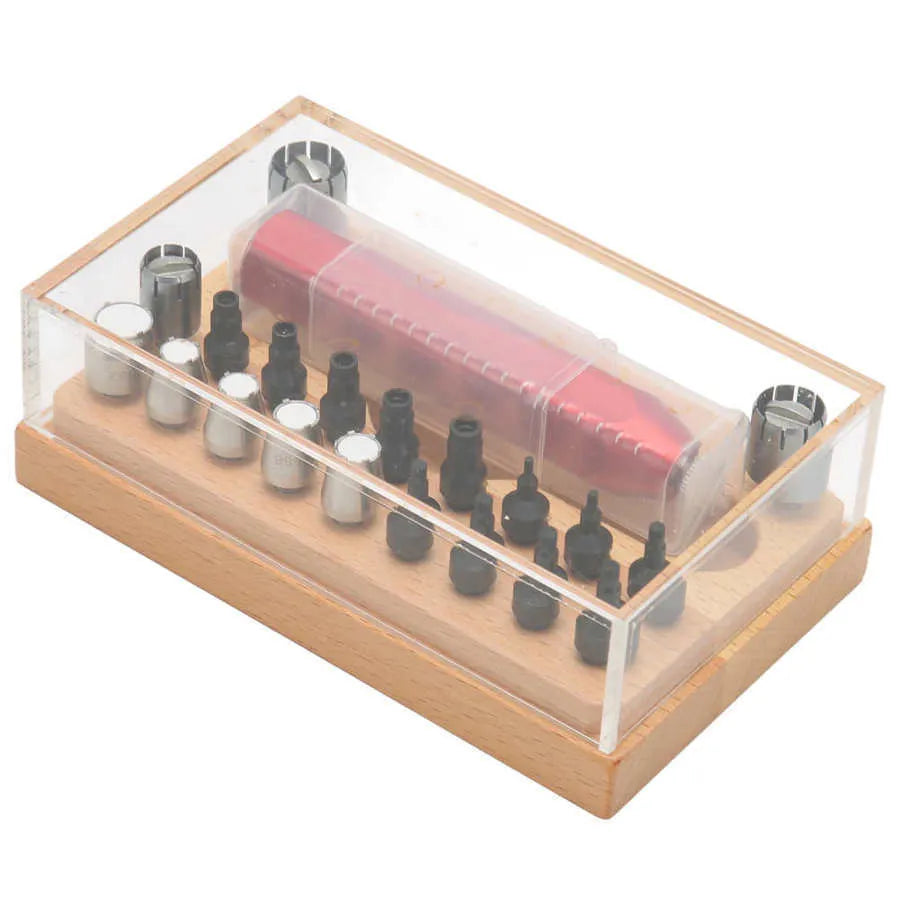 20-piece steel watch repair tool set with barrel-opening tools for clock maintenance