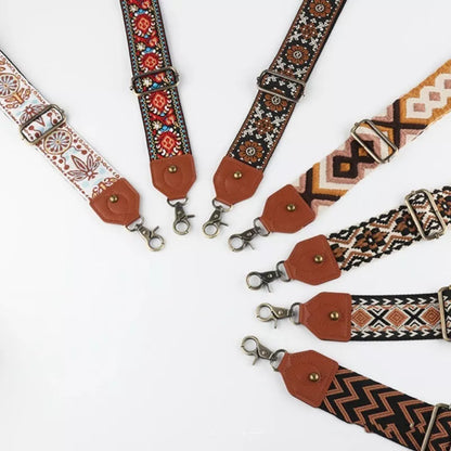 Retro striped bag strap with lobster hook clasp, adjustable length, and 5CM width