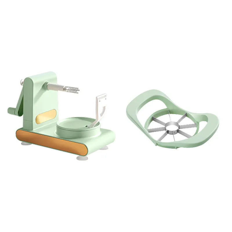 Hand-cranked ABS plastic peeler machine with suction cup base in light green colour