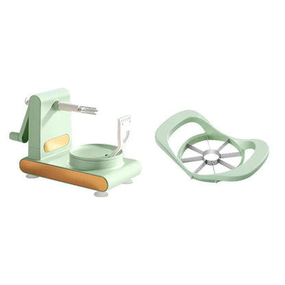 Hand-cranked ABS plastic peeler machine with suction cup base in light green colour