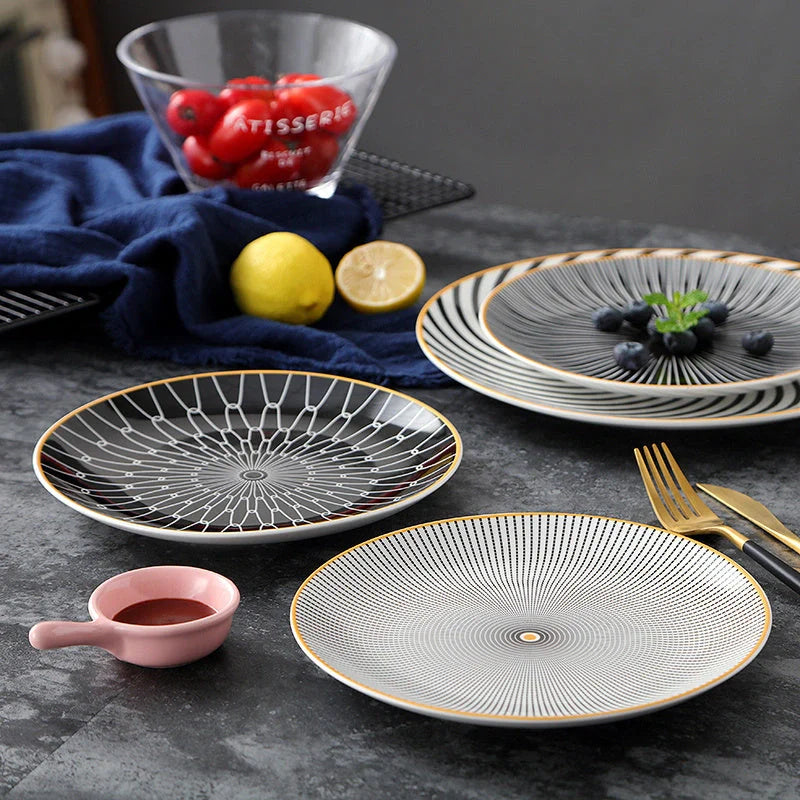 Nordic style geometric ceramic plate set for elegant dining