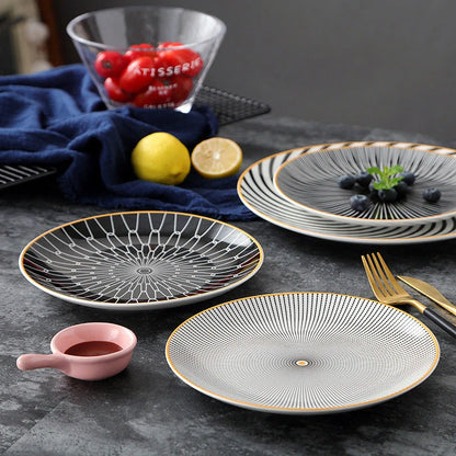 Nordic style geometric ceramic plate set for elegant dining