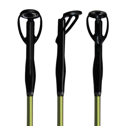 Four-section carbon fishing rod in dark green with straight or gun handle, available in 1.8m, 1.98m and 2.1m