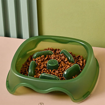 Blue anti-choking slow feeder plastic dog bowl for puppies and dogs