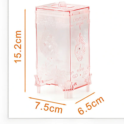 Pink cosmetics storage box with covered lid showing 45-litre capacity for makeup organisation