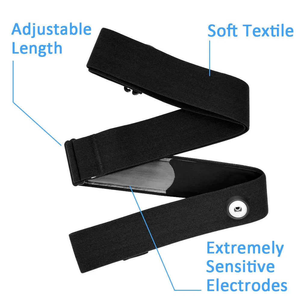 Black waterproof Bluetooth 4.0 heart rate monitor chest strap for fitness tracking