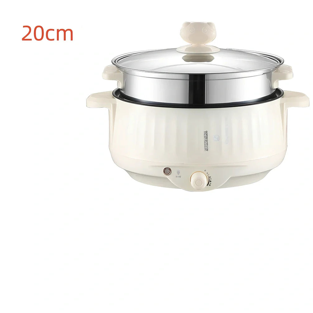 Beige 1.7L electric cooker with 20cm pot and steamer, 400W/800W power for household boiling