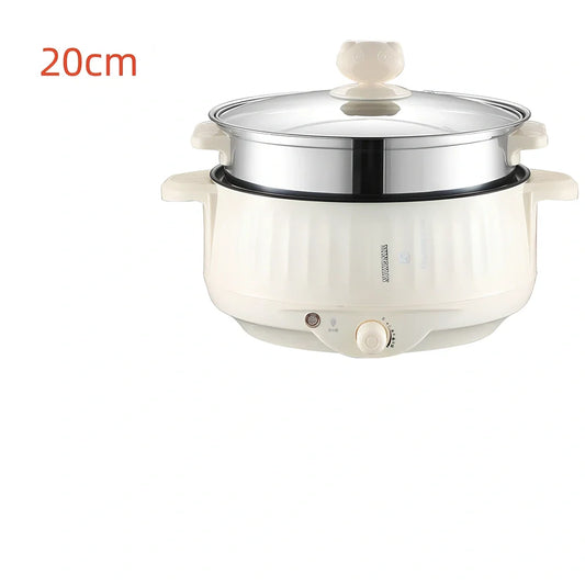 Beige 1.7L electric cooker with 20cm pot and steamer, 400W/800W power for household boiling