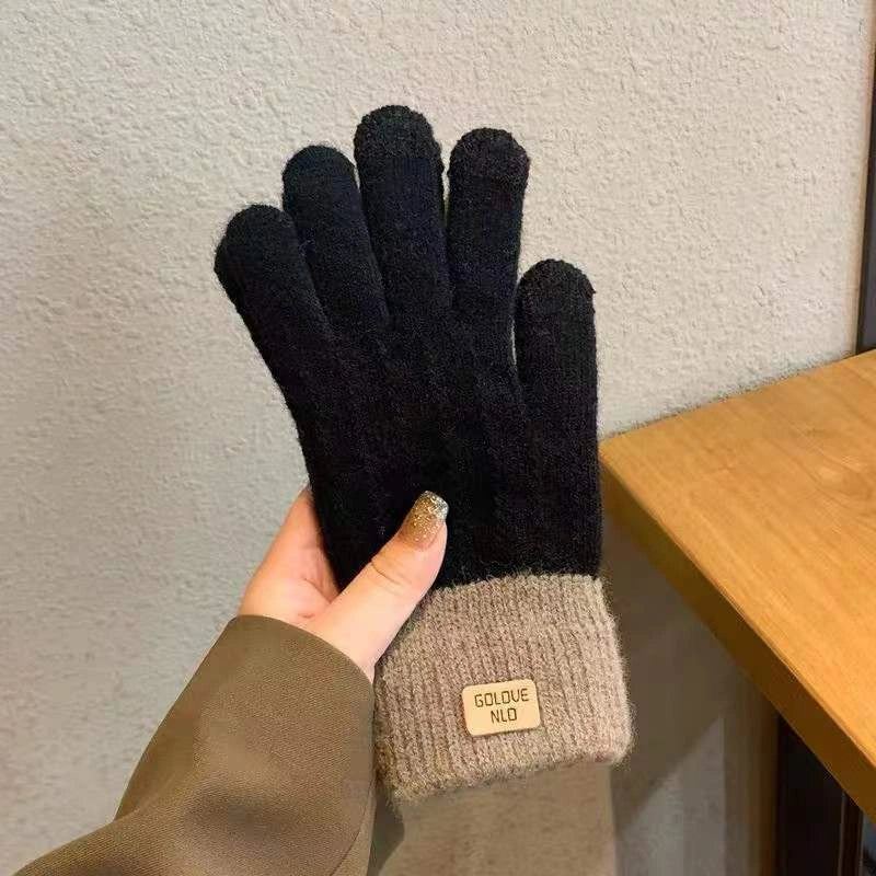 Warm embroidered winter mittens in various colors, including blue, khaki, black, coffee, pink, brown, gray, dark khaki, and orange