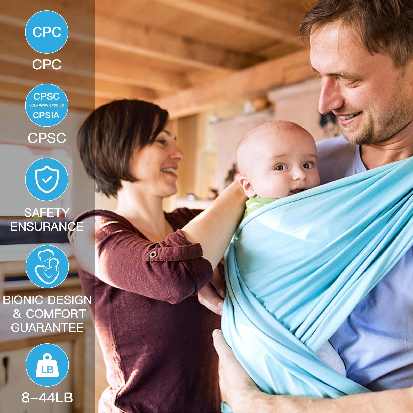 Multi-functional baby carrier wrap in various colors for front and back carrying