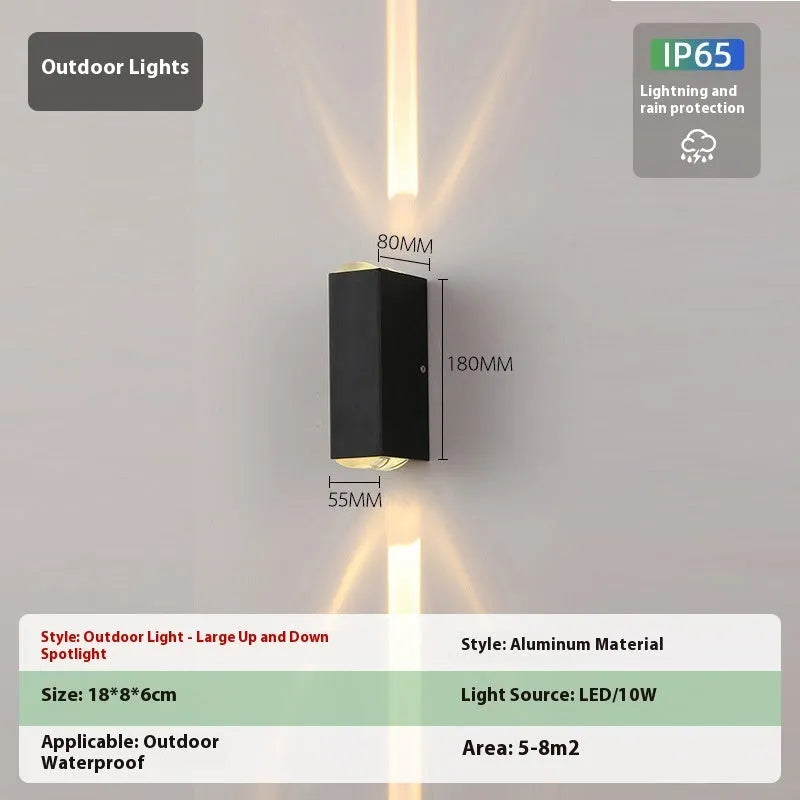 IP65 waterproof LED wall lamp with aluminium shell, 10 LED beads, 5W or 10W, warm white pure white neutral light