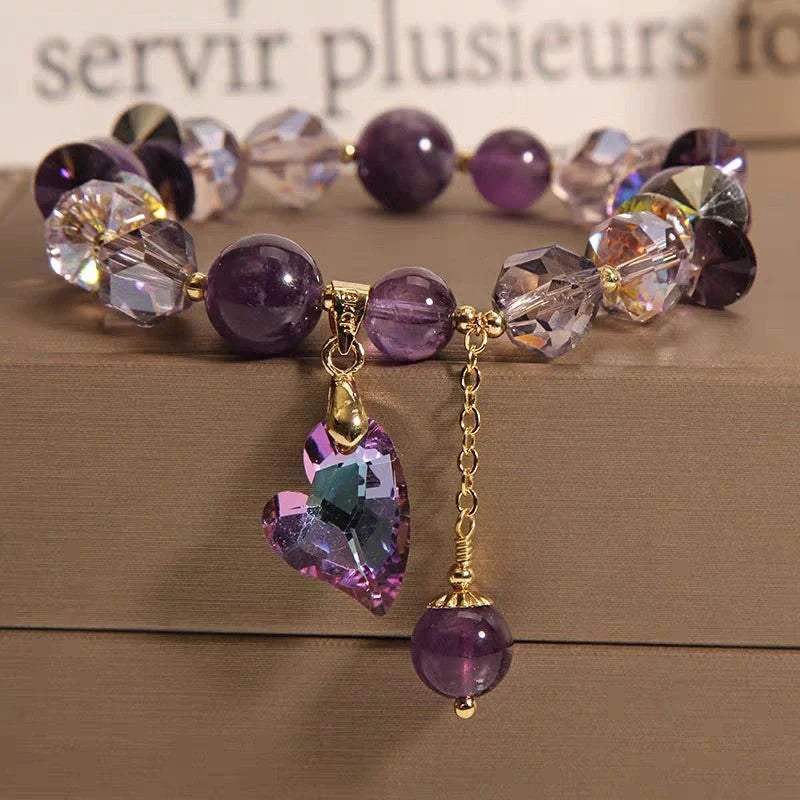 Natural amethyst heart-shaped bracelet with geometric design, a versatile and healing accessory for women