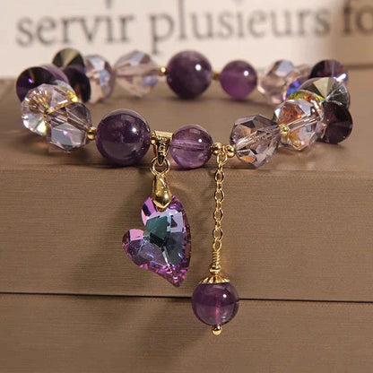 Natural amethyst heart-shaped bracelet with geometric design, a versatile and healing accessory for women