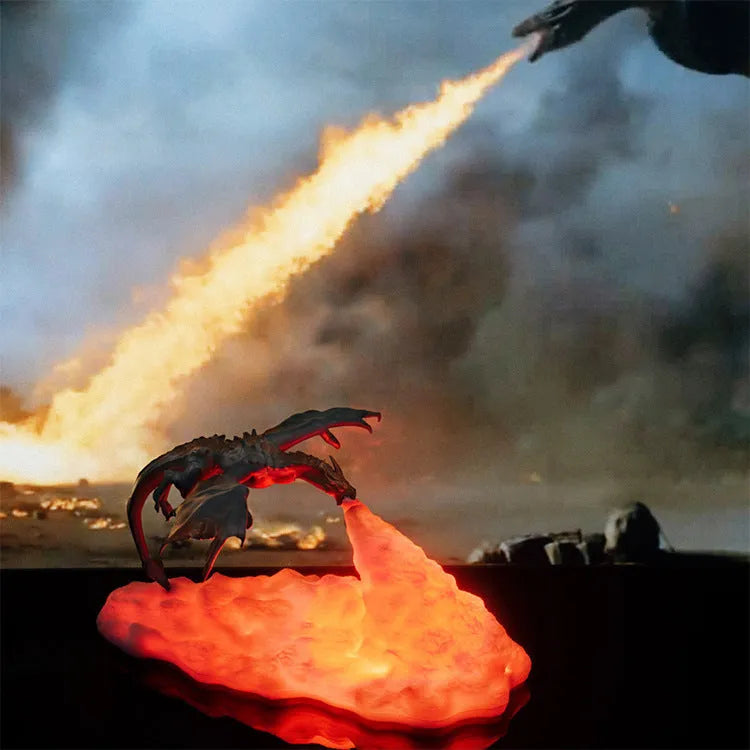 3D printing fire-breathing dragon lamp home creative night light USB rechargeable with 200mm realistic dragon design PLA material warm red breathing LED light for bedroom decoration gift