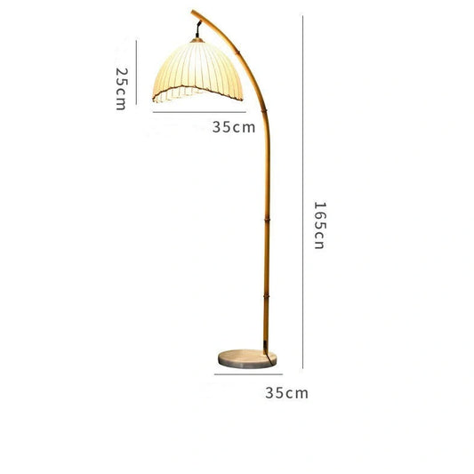 Natural bamboo floor lamp with 40cm shade and marble base, 160cm height