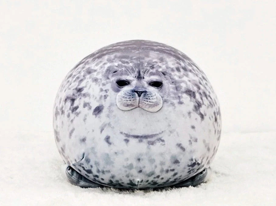 Large seal pillow doll plush toy in white and grey, various sizes available