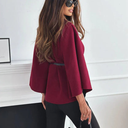 Stylish batwing cloak jacket with belt, available in various colors for women's fashion and outerwear