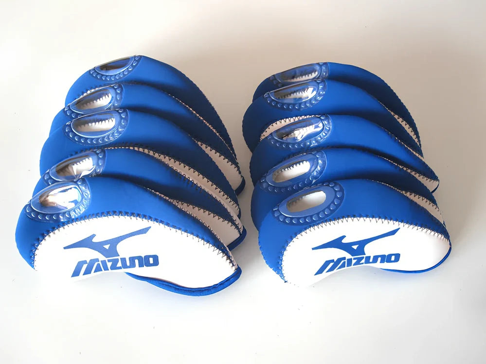 Set of 10 golf iron sleeves in diving material protecting club heads from scratches