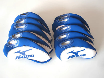 Set of 10 golf iron sleeves in diving material protecting club heads from scratches