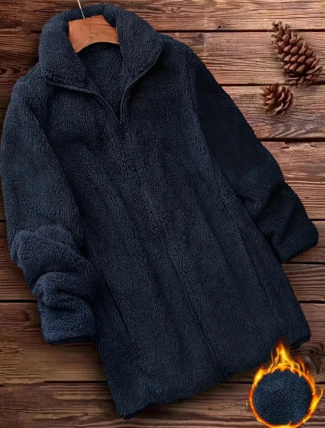 Double-sided fleece jacket in black, navy blue, or khaki colour options.