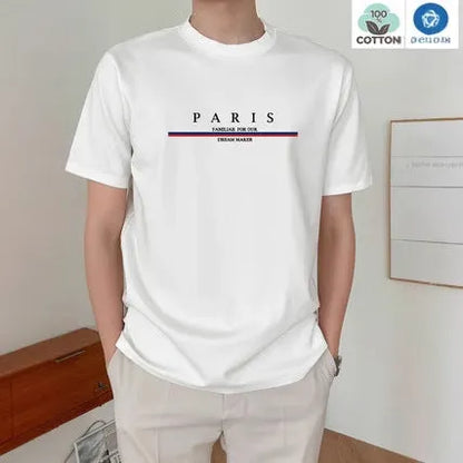 Heavy men's short-sleeved t-shirt with a letter print design in pure cotton.