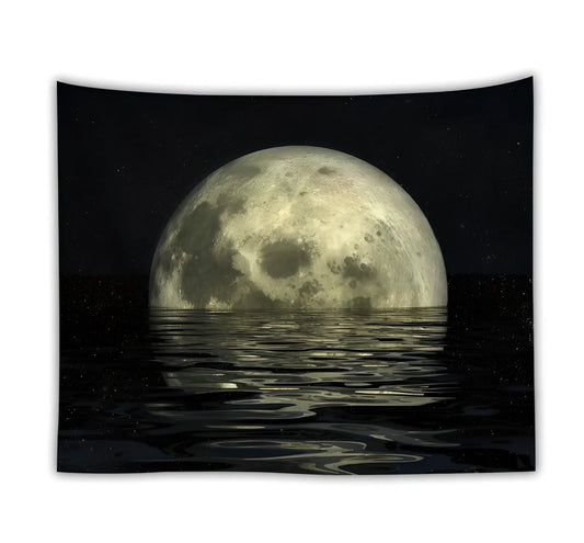 Ocean moon nature tapestry wall hanging in polyester, 150x200cm size with digital print for dorm decor