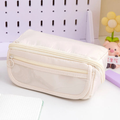 Korean-style canvas pencil case showing ten-layer flip design in Girl Pink colour
