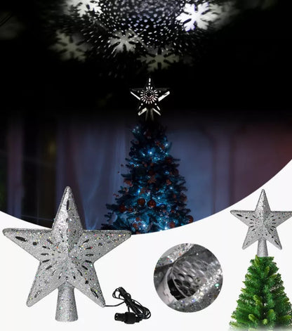 Star-shaped LED laser projector light for Christmas trees with adjustable blizzard effects