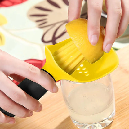 Manual citrus juicer with 21.5cm height, PP construction, and ABS handle in silver finish