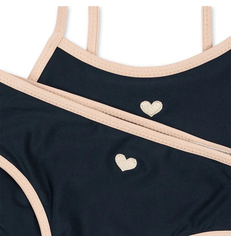 Dark blue split colour baby girls' polyester swim briefs with high elasticity for ages 1-6 years