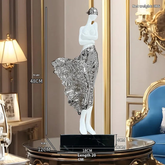 48cm tall beauty character sculptured ornament in rose gold finish on wooden surface