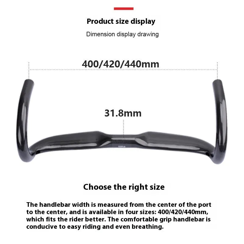 Carbon fibre road bike drop handlebar in black grey silver with width options 400mm 420mm 440mm