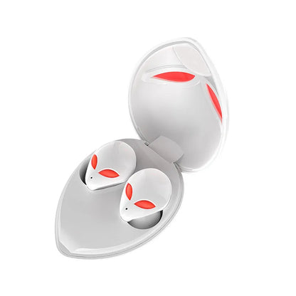 Creative Outer T8 Starman alien design Bluetooth headset and charging case in black or white.