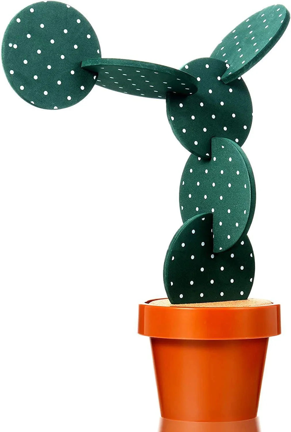 Cactus-shaped coaster set with various sizes to hold hot and cold drinks, protecting tables from scratches and marks