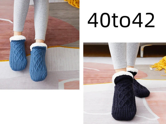 Winter woolen socks with V-opening design and anti-slip dots on soles in navy blue colour