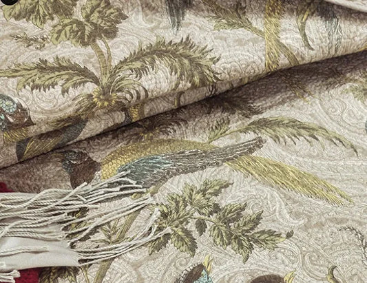 Blue American floral pattern cotton bedspread measuring 230x250cm with reactive printed bird and flower design