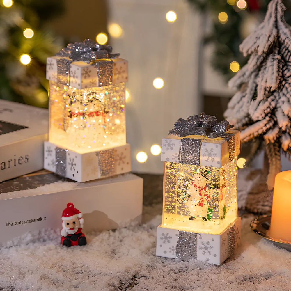 Christmas crystal ball light with cartoon character in 5.5cm plastic gift box