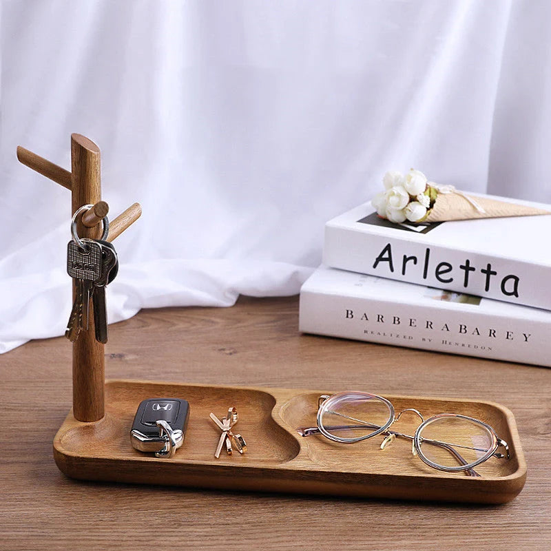 Solid wood watch storage tray with easy disassembly design in brown