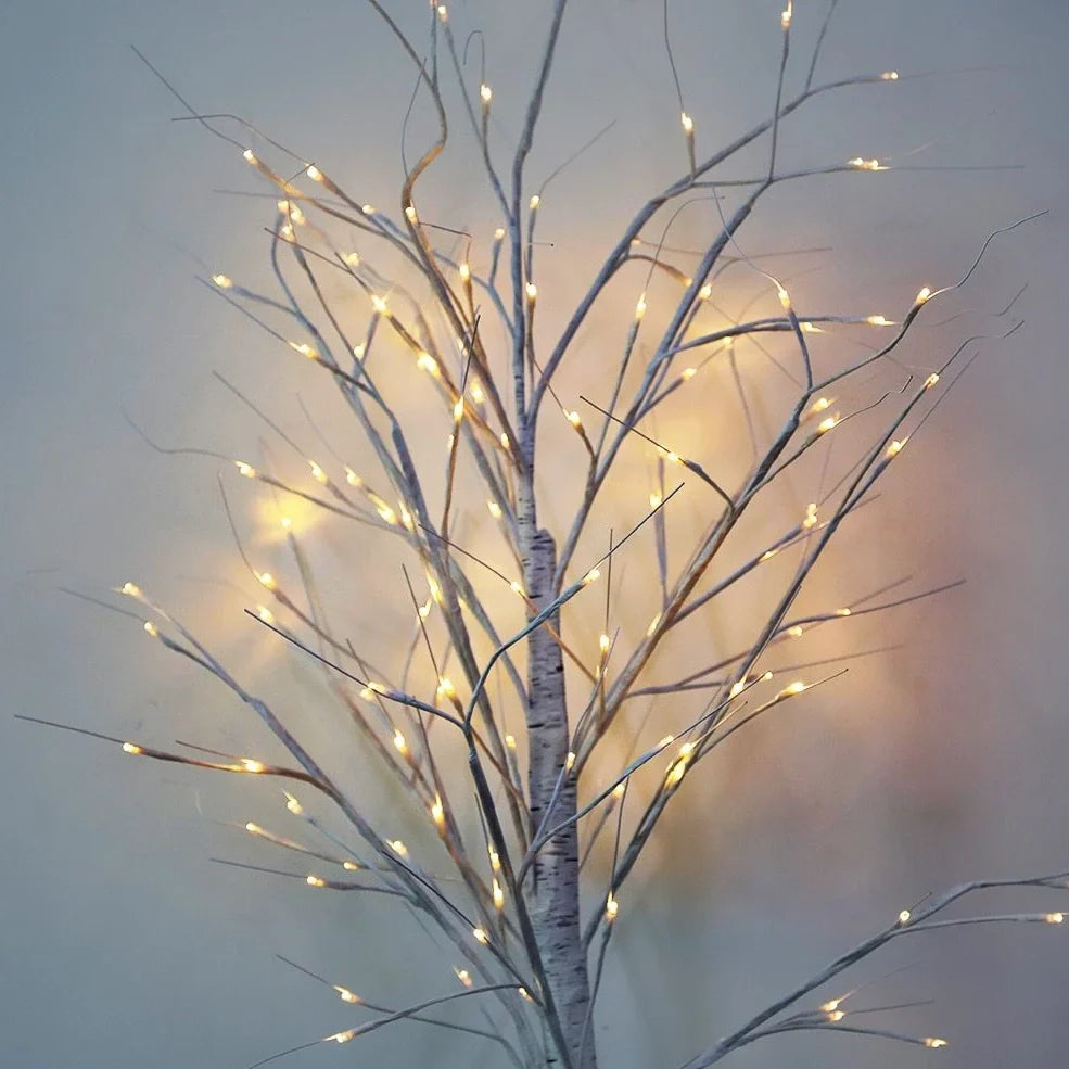 Birch tree LED decoration light with plastic housing and warm white illumination for outdoor gardens