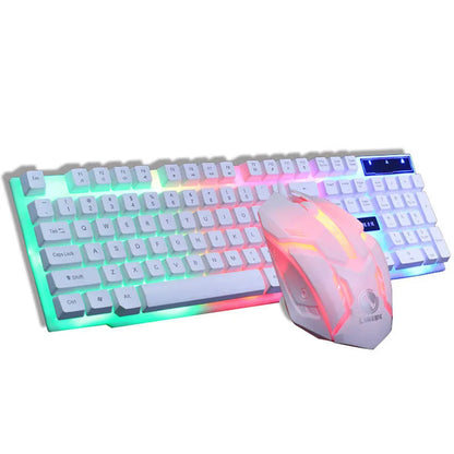 GTX300 white gaming keyboard and mouse set with colour backlighting on desk