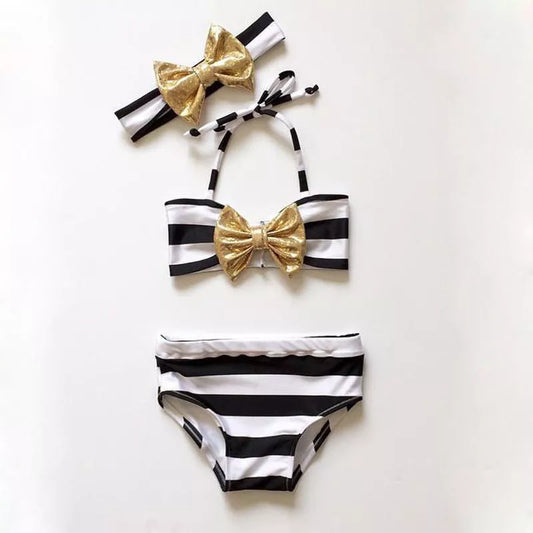 Baby girl striped bow bikini beachwear for summer, sizes 90cm to 130cm