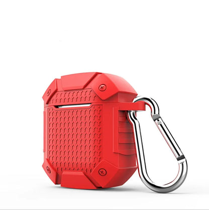 Silicone back cover case for AirPods in black, red, blue, and royal blue solid colours.