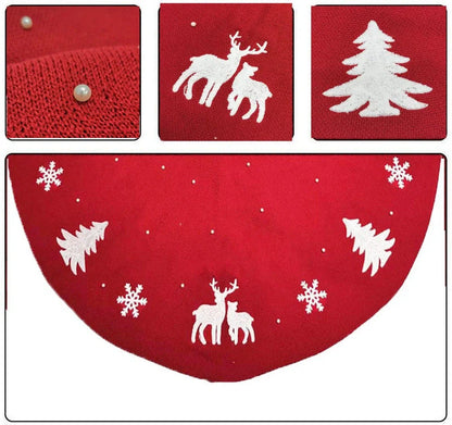 Handmade knitted Christmas Tree Skirt with 3D reindeers, Christmas trees, and snowflakes patterns