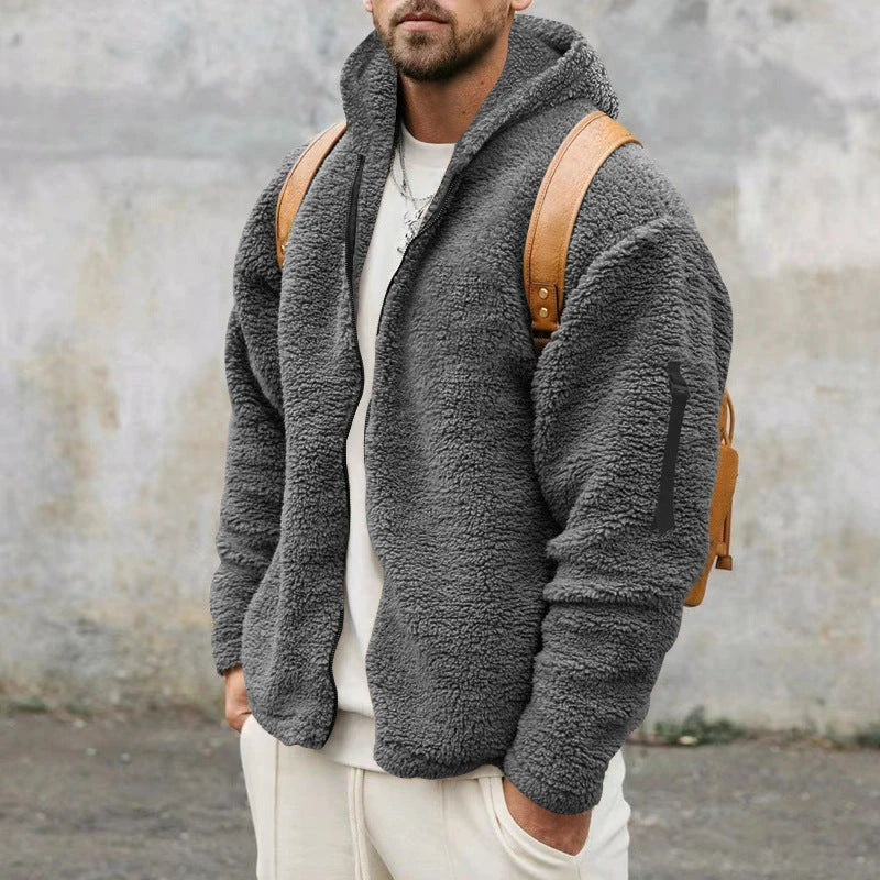 Cozy hooded fleece jacket in a variety of classic colors for men's autumn and winter wear