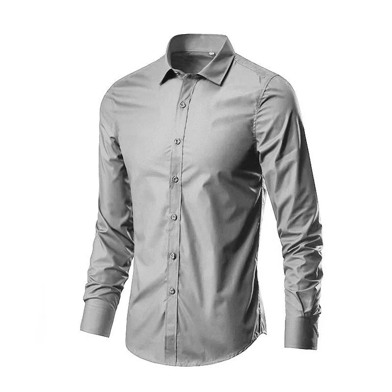 Long-sleeve linen shirt in various colours including black, brown, and navy blue, with loose fit and sizes up to 5XL