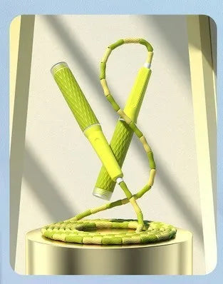 Children's bamboo bead skipping rope in blue colour showing soft beads and 2.8 metre length