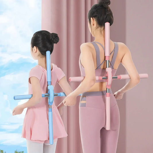 Stainless steel adjustable body stick yoga shoulder opener with 54-86cm range in blue, green, pink colours