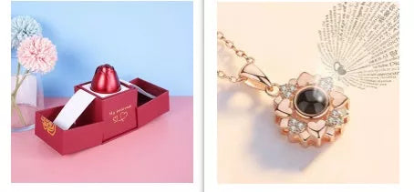 Valentine's Day metal rose jewelry gift box necklace with adjustable crystal design